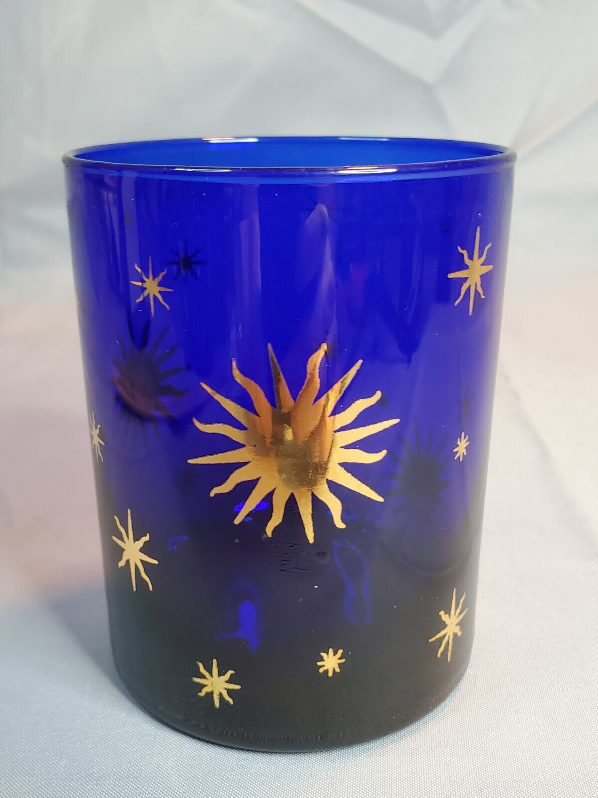 Primary image for Vintage Culver Celestial Sun Stars Cobalt Blue 22K Gold Cocktail Lowball Glass