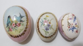 Lot 3 Vtg Porcelain hand painted signed Easter Egg figurines blue birds ... - £37.49 GBP