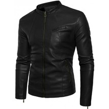 LE Black Leather Jacket with Small Collar - £117.98 GBP