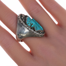 sz8.75 Vintage Navajo silver Carved horse head turquoise ring - £336.32 GBP