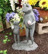 Large Aluminum Whimsical Ice Cream Treat Father And Son Frogs Garden Statue 19&quot;H - £159.03 GBP