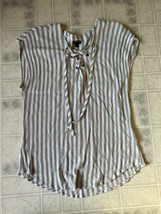 Women’s Torrid Taupe and White Stripe Lace Up Dolman Blouse Sz 1 - $27.86