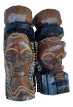 Old Pair Wood Carvings Jamaica Man and woman - $63.36