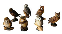 Lot 7 Small Owl Figurines Variety Lifelike Resin 2.5 - 3 inches tall - £18.88 GBP