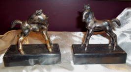 Rare Pair Antique Jennings Brothers Statues Bookends Foal Pony Silver on Copper - £155.74 GBP