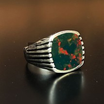 Men Bloodstone 925 Silver Ring April Birthstone Father&#39;s Day Gift Christmas Gift - £57.81 GBP