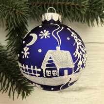 3&quot; Blue Forest Hut Christmas Glass Ball Ornament Bauble  - $31.99