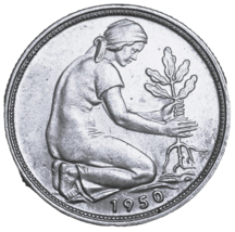 Germany 50 Pfennig, 1950-J~Woman Planting an Oak Seedling~Free Shipping~... - £6.08 GBP