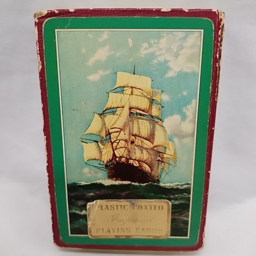 Used Vintage Sailboat On The Sea Plastic Coated Imperial Playing Card Deck  - $19.79