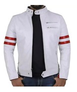 Genuine Lambskin Men&#39;s Jacket White Leather Handmade Stylish Motorcycle ... - $156.94 CAD+