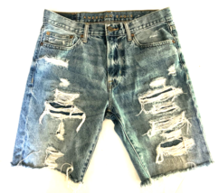 American Eagle Shorts Mens 30 Blue Cut Off Distressed Denim Ripped Jean Bermuda - £18.92 GBP