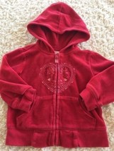 Toughskins Girls Red Velour Hooded Jacket Hoodie Heart Stars Pink 12 Months - $4.90