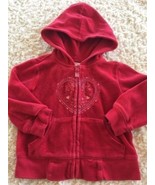 Toughskins Girls Red Velour Hooded Jacket Hoodie Heart Stars Pink 12 Months - $6.72 CAD