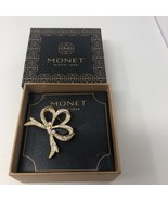 Monet Bow Brooch Glass Rhinestone Gold Tone Pin Original Box Holiday Vin... - €21,70 EUR