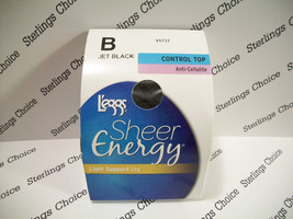 L&#39;eggs Sheer Energy Control Top Light Support Leg Size B Jet Black #91737 - $9.89