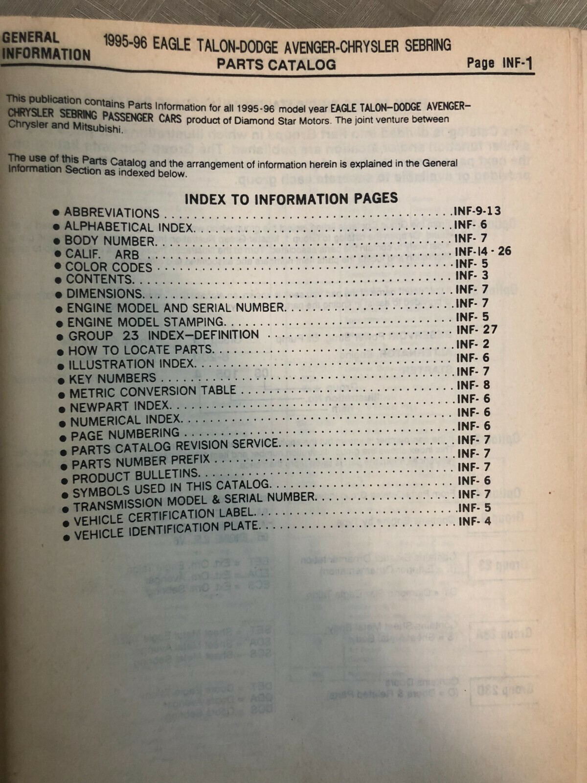 Catalogo Manuale Parti OEM EAGLE TALON CHRYSLER SEBRING AVENGER 1995 1996 Item image 3