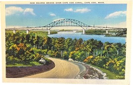 New Bourne Bridge, Cap Cod Canal, Massachusetts, vintage postcard - £9.45 GBP