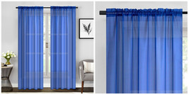 2 Piece Sheer Voile Window Curtains Drapes Set Rod Pocket - Royal Blue - P01 - £28.09 GBP