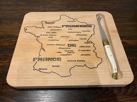 Laguiole Map of French Cheeses Cutting Board and Knife Hand Made Charcut... - $24.24