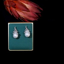 Gorgeous Cubic Zirconia Silver Ladies Pearl Earrings Fashion Jewelry Bridal Wedd - £33.99 GBP