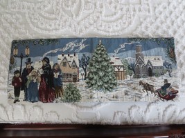 Christmas Village Carolers Lined Tapestry Table Runner - 31&quot; X 12&quot; - £15.31 GBP