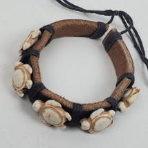 Vintage Hippie Earthy Turtle Beaded Adjustable Bracelet Leather - $16.83