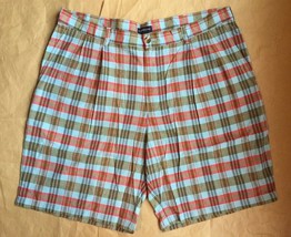 Lands&#39; End Bermuda Shorts Size: 40 New Ship Free Regular 9&quot; Pleat Front Madras - £47.68 GBP