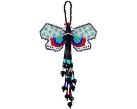 Multicolored Butterfly Hanging Figurine Ornament Czech Glass Seed Bead Fringe Ta - £15.48 GBP