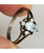 size 8 sterling silver &amp; aquamarine ring gemstone ESTATE SALE - $682.23 MXN