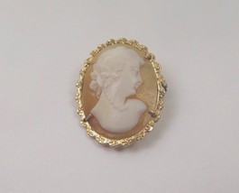 18k Yellow Gold Small Vintage Brooch Pin With Cameo Shell - £139.86 GBP