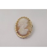 18k Yellow Gold Small Vintage Brooch Pin With Cameo Shell - £139.88 GBP