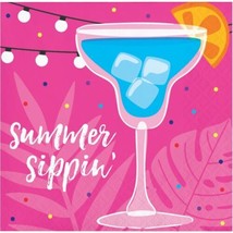 Summer Sippin&#39; Drinks 16 Ct Paper Beverage Napkins Pool Party - $3.95