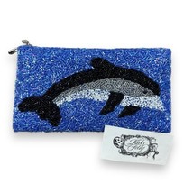 New Kirk’s Folly Iridescent Beaded Dolphin Clutch Hand Bag Zippered 4.5x8” - $29.67