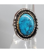Vintage ART Signed Ring Faux Turquoise Silver Tone Oval Adjustable Need ... - $241.56 MXN