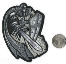 Silver Crusader Templar Knight Cape &amp; Sword Iron On Sew On Patch 3 &quot; X 4 &quot; - £6.12 GBP