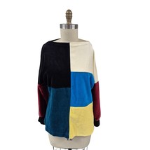 VTG 80s/90s Y2K Velour Colorblock Top Blue Yellow Multicolor Oversized XL - $55.39