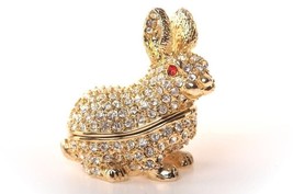 Keren Kopal Golden Rabbit Trinket Box Decorated with Austrian Crystals - $39.62