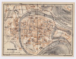 1905 Antique City Map Of Besancon / FRANCHE-COMTE / France - £19.73 GBP