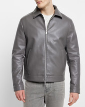 Genuine Soft Lambskin Leather Grey Men&#39;s Jacket Bomber Handmade Biker Mo... - $133.55 CAD+