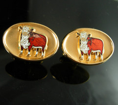 Enamel Cow Cufflinks Gold animal Cuff links Vintage Western Cowboy Rancher south - £121.88 GBP