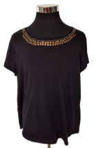 St. John&#39;s Bay T-Shirt Women&#39;s Black Embellished Casual Activewear Short Sleeves - £7.43 GBP