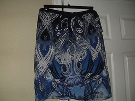 Peter Nygard New Multiple Shades Of Blue/Ivory/Purple Frilly Faux Wrap Skirt  16 - £7.85 GBP