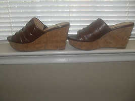 Nine West New Elspie Brown Leather Slider Wedge Heels Medium (B,M)  10 - $32.99