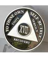 17 Year Black Silver Plated AA Alcoholics Anonymous Sobriety Medallion - £14.63 GBP