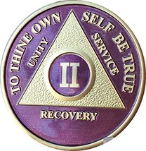 2 Year AA Medallion Purple Gold Plated Alcoholics Anonymous Sobriety Chip - £14.63 GBP