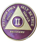 2 Year AA Medallion Purple Gold Plated Alcoholics Anonymous Sobriety Chip - £14.63 GBP