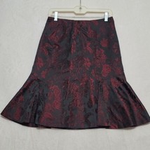 Ann Taylor Petites Womens Skirt Sz 4P Black Maroon Floral Leaves Print  - £20.00 GBP