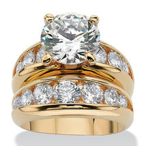 6.09 TCW Diamond 14K Yellow Gold-Plated 925 Silver Engagement Bridal Ring Set - £81.89 GBP