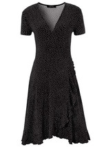 ANISTON Polka-Dot Wrap Effect Ruffle Detailed V-Neck Dress UK 22 PLUS (fm2-14) - £33.68 GBP