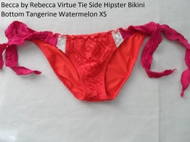 Becca by Rebecca Virtue Tie Side Hipster Bikini Bottom Tangerine Watermelon XS - £8.36 GBP